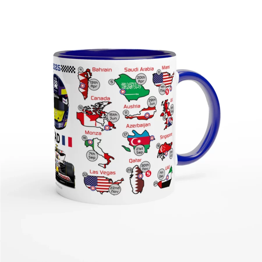 Isack Hadjar's 2025 Formula 1 Helmet and Car High Quality Calendar Mug F1 Accessories