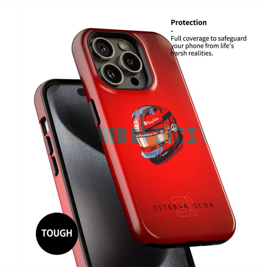 Esteban Ocon 2025 Helmet Phone Case – Red Haas F1 Driver Edition – Motorsport Gear by DIZZYCASE BMW
