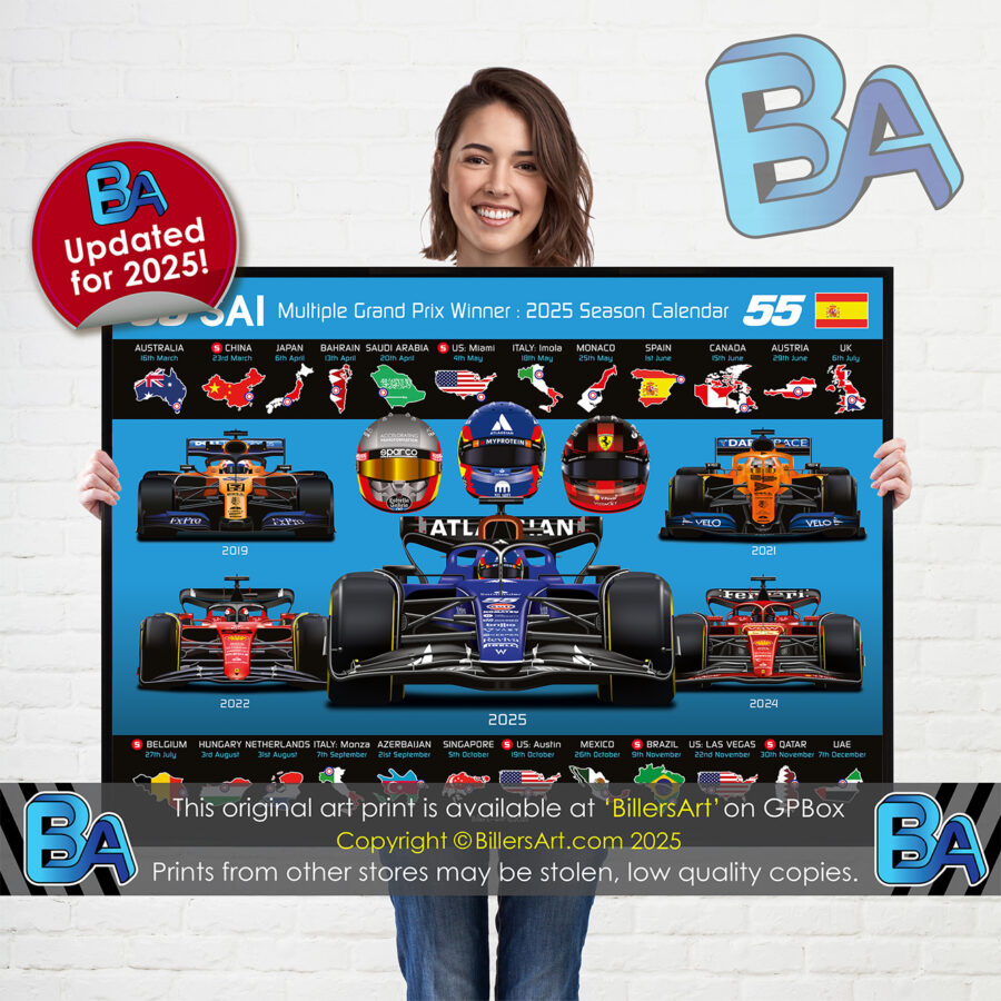 Carlos Sainz 2025 Williams Formula 1 Car. Very High Quality Illustration from the McLaren Automotive store collection.