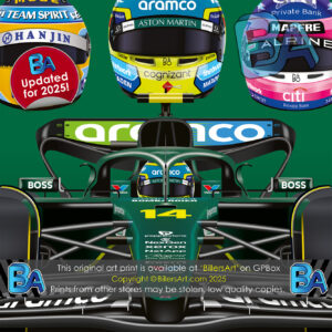 Fernando Alonso 2025 Aston Martin Formula 1 Car. Very High Quality Illustration McLaren Automotive by Billeresque