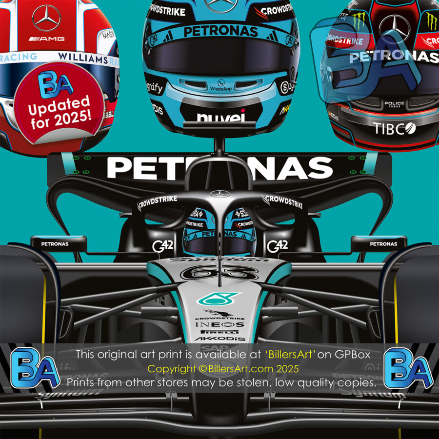 George Russell 2025 Mercedes Formula 1 Car. Very High Quality Illustration F1 Art