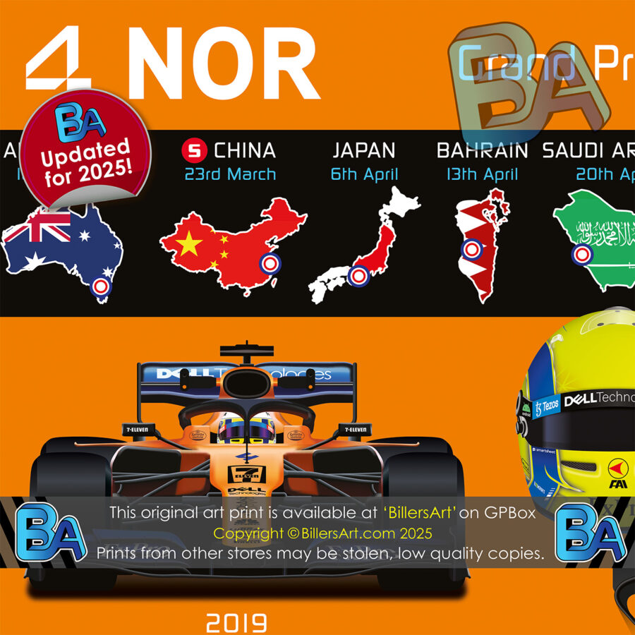 Lando Norris 2025 McLaren Formula 1 Car. Very High Quality Illustration F1 Art