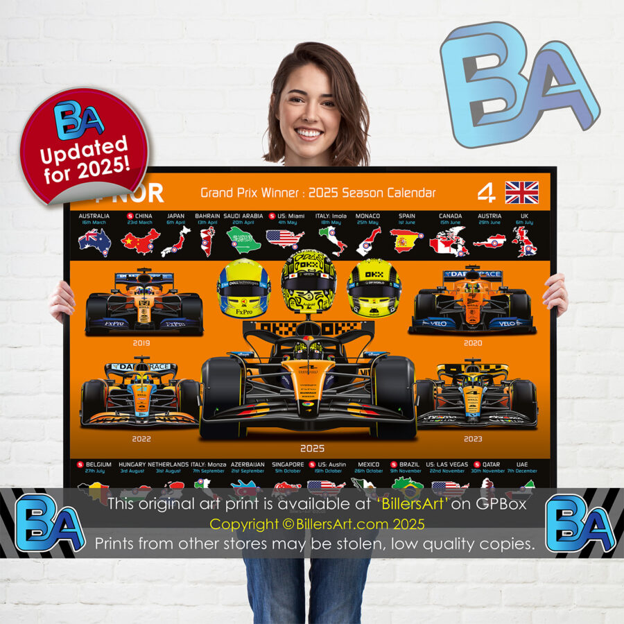 Lando Norris 2025 McLaren Formula 1 Car. Very High Quality Illustration from the McLaren Automotive store collection.