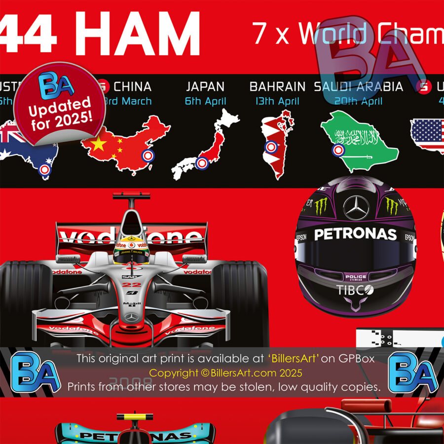 Lewis Hamilton 2025 Ferrari Formula 1 Car. Very High Quality Illustration F1 Art