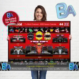 Lewis Hamilton 2025 Ferrari Formula 1 Car. Very High Quality Illustration McLaren Automotive by Billeresque