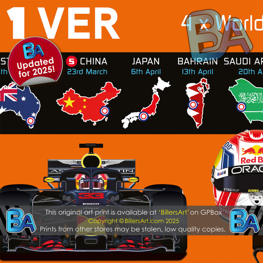 Max Verstappen 2025 Red Bull Formula 1 Car. Very High Quality Illustration In Orange (Blue also Available) F1 Art