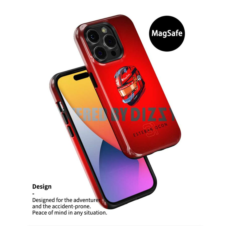 Esteban Ocon 2025 Helmet Phone Case – Red Haas F1 Driver Edition – Motorsport Gear by DIZZYCASE BMW