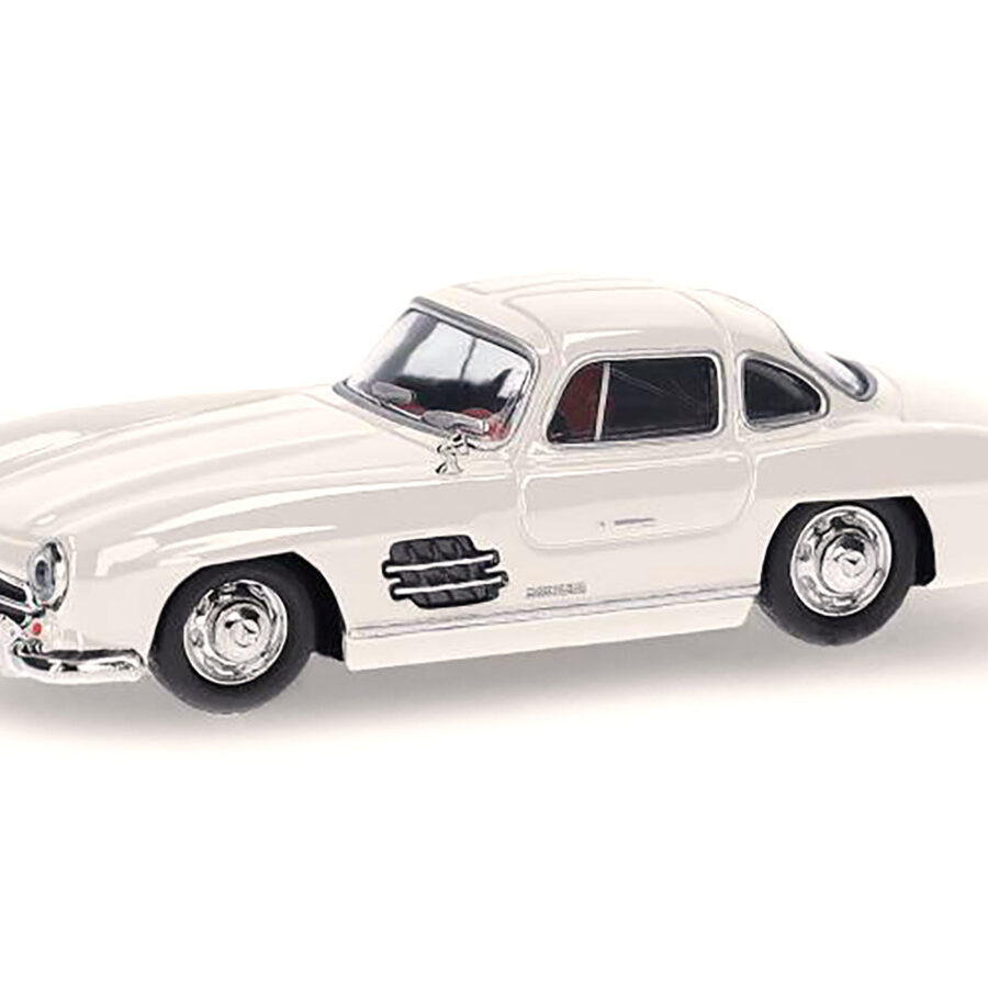 Mercedes-Benz 300 SL Gullwing White with Red Interior 1/87 (HO) Plastic Model Car by Promotex from the Sports Car Racing Model Cars store collection.