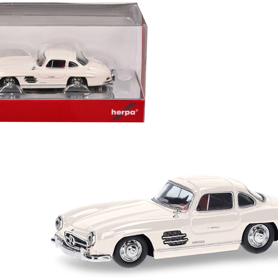 Mercedes-Benz 300 SL Gullwing White with Red Interior 1/87 (HO) Plastic Model Car by Promotex from the Sports Car Racing Model Cars store collection.
