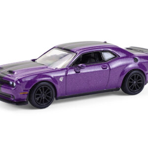 2023 Dodge Challenger SRT Hellcat Plum Crazy Metallic with Black Stripes "Showroom Floor" Series 7 1/64 Diecast Model Car by Greenlight  by Diecast Mania