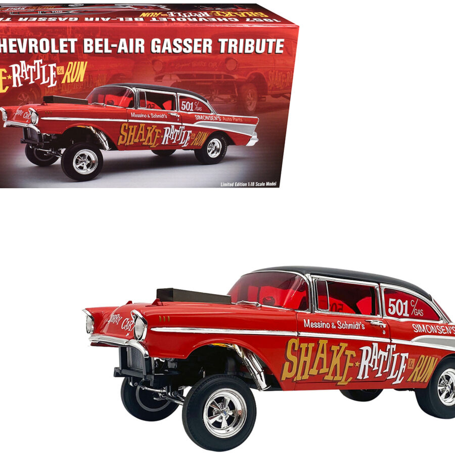 1957 Chevrolet Bel Air Gasser "Shake Rattle & Run Tribute" Red with Black Top and Graphics Limited Edition to 380 pieces Worldwide 1/18 Diecast Model Car by ACME Automotive