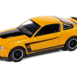 2012 Ford Mustang Boss 302 Yellow Blaze with Black Accents "Modern Muscle" Series 1/64 Diecast Model Car by Auto World from the Ford store collection.