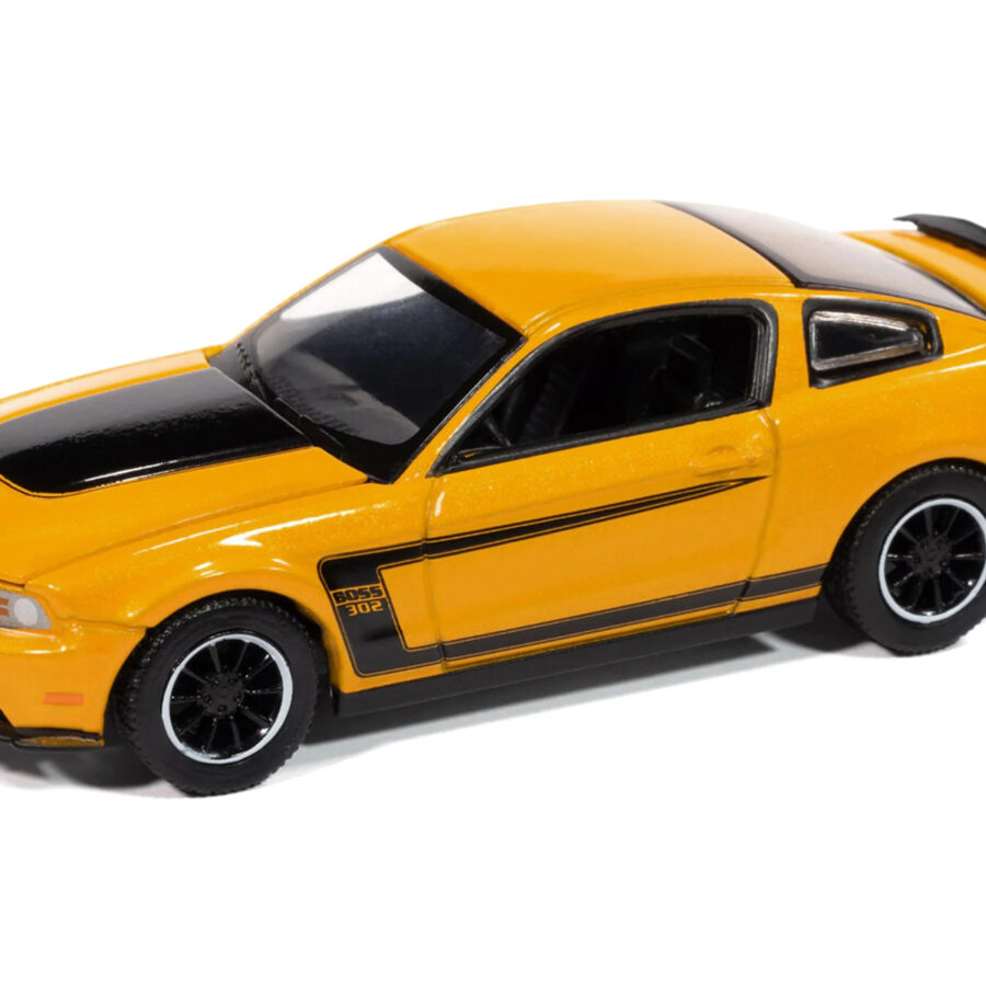 2012 Ford Mustang Boss 302 Yellow Blaze with Black Accents "Modern Muscle" Series 1/64 Diecast Model Car by Auto World Automotive