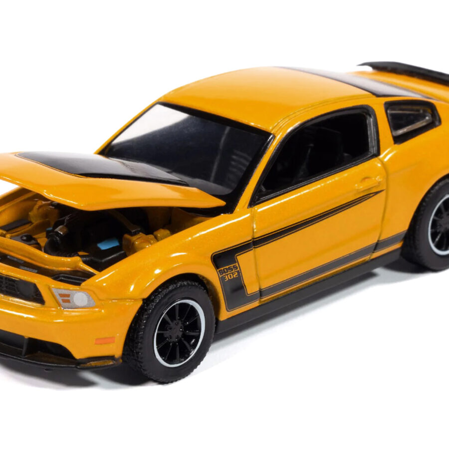 2012 Ford Mustang Boss 302 Yellow Blaze with Black Accents "Modern Muscle" Series 1/64 Diecast Model Car by Auto World Automotive