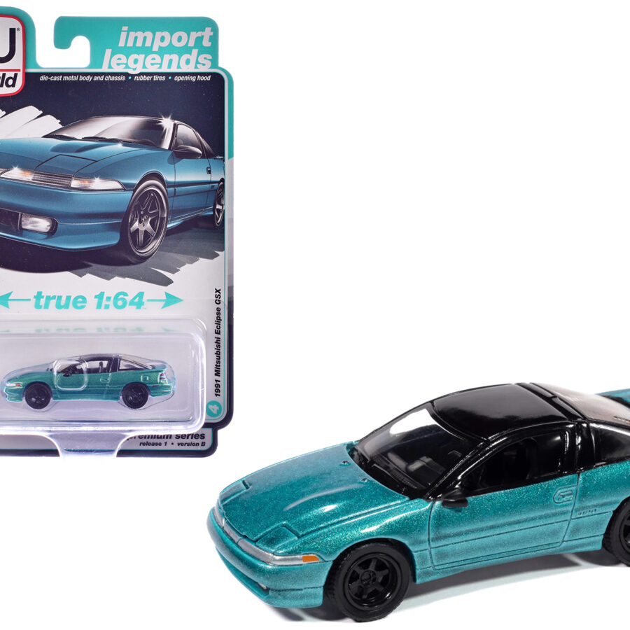 1991 Mitsubishi Eclipse GSX Tennessee Blue Metallic with Black Top "Import Legends" Series 1/64 Diecast Model Car by Auto World Automotive