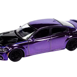 2021 Dodge Charger SRT Hellcat Redeye Purple Chrome with Black Hood Limited Edition to 2496 pieces Worldwide 1/64 Diecast Model Car by Auto World from the Sports Car Racing Model Cars store collection.