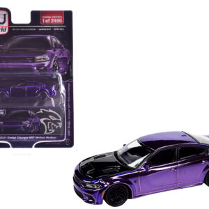 2021 Dodge Charger SRT Hellcat Redeye Purple Chrome with Black Hood Limited Edition to 2496 pieces Worldwide 1/64 Diecast Model Car by Auto World from the Sports Car Racing Model Cars store collection.