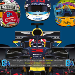 Daniel Ricciardo Formula 1 Career Celebration Very High Quality Illustration Print from the Mercedes Automotive store collection.