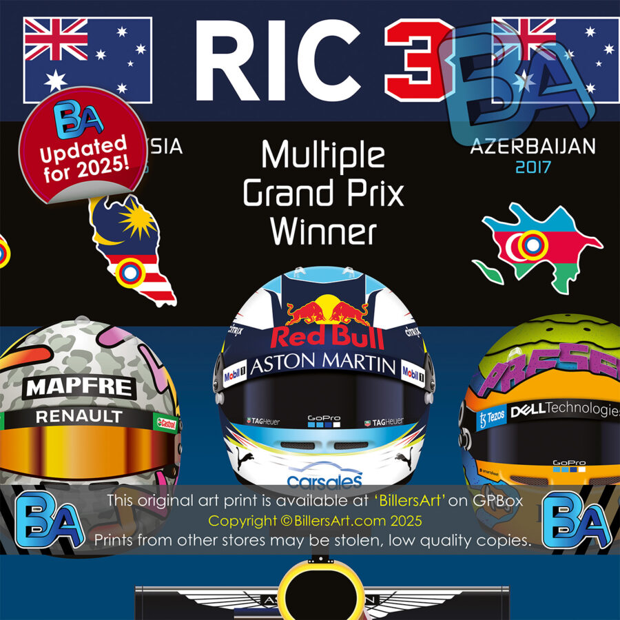 Daniel Ricciardo Formula 1 Career Celebration Very High Quality Illustration Print Daniel Ricciardo