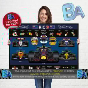 Daniel Ricciardo Formula 1 Career Celebration Very High Quality Illustration Print from the Mercedes Automotive store collection.