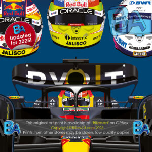 Sergio Perez Formula 1 Career Celebration Very High Quality Illustration Print Mercedes Automotive by Billeresque