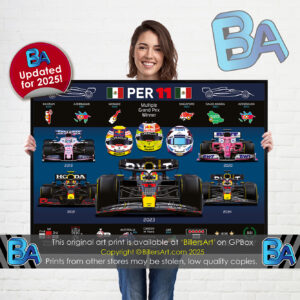 Sergio Perez Formula 1 Career Celebration Very High Quality Illustration Print Mercedes Automotive by Billeresque