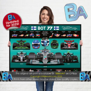 Valtteri Bottas Formula 1 Career Celebration Very High Quality Illustration Print from the Mercedes Automotive store collection.