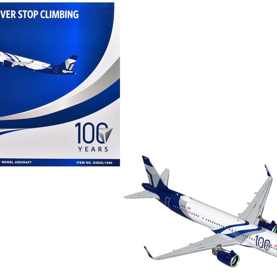 Airbus A321neo Commercial Aircraft "Delta Air Lines 100 Years" (N589DT) White and Blue with Stripes "Gemini 200" Series 1/200 Diecast Model Airplane by GeminiJets Automotive