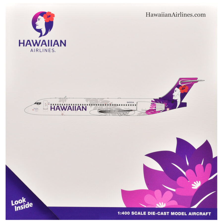 Boeing 717-200 Commercial Aircraft "Hawaiian Airlines" (N492HA) White with Purple Graphics 1/400 Diecast Model Airplane by GeminiJets Automotive