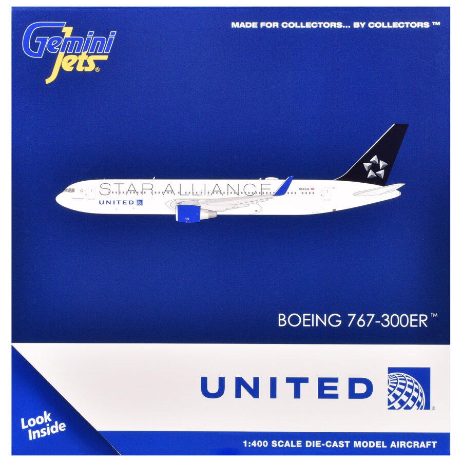 Boeing 767-300ER Commercial Aircraft "United Airlines Star Alliance" (N76516) White with Black Tail 1/400 Diecast Model Airplane by GeminiJets Automotive