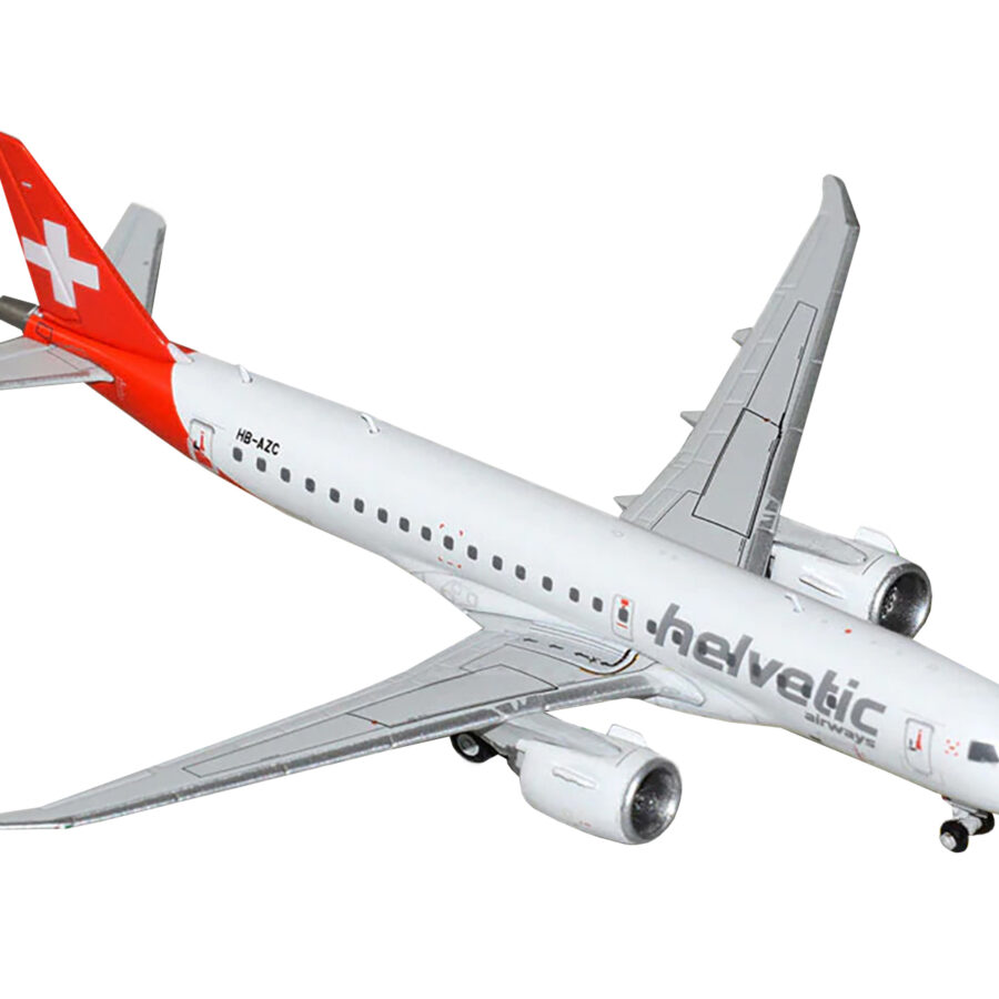 Embraer E190-E2 Commercial Aircraft "Helvetic Airways" (HB-AZC) White with Red Tail 1/400 Diecast Model Airplane by GeminiJets Automotive
