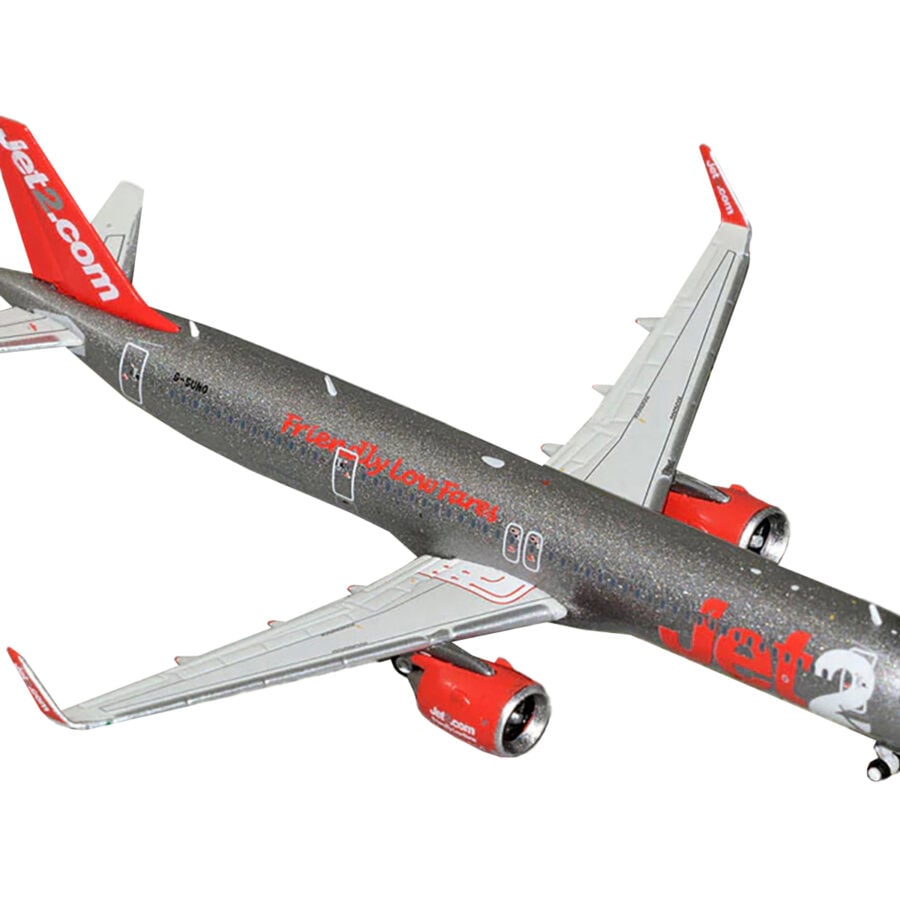 Airbus A321neo Commercial Aircraft "Jet2" (G-SUNO) Gray Metallic with Red Tail 1/400 Diecast Model Airplane by GeminiJets Automotive