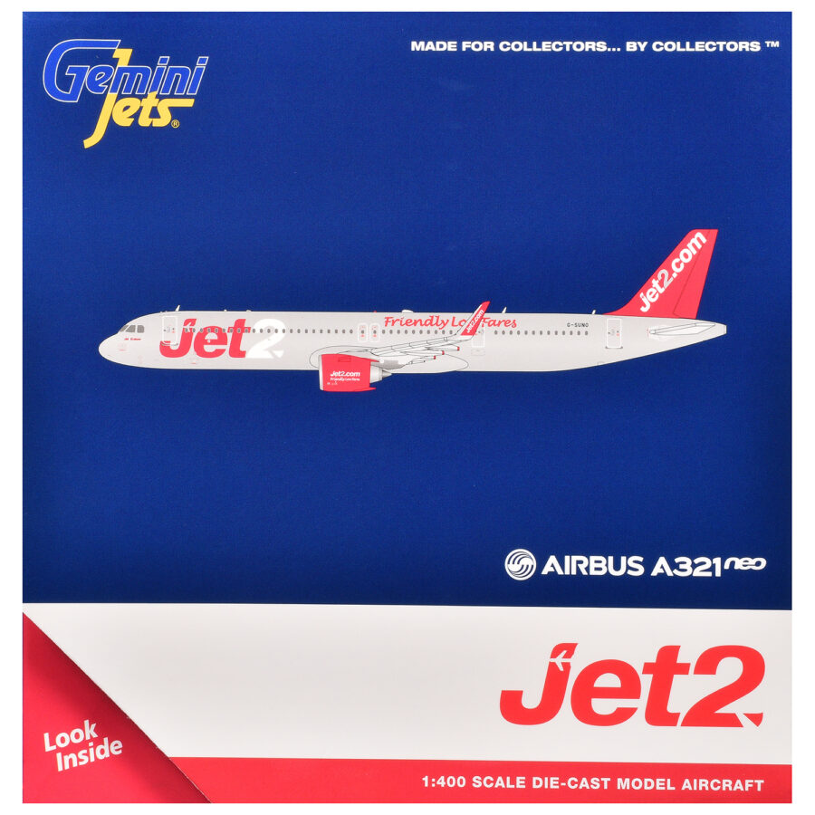 Airbus A321neo Commercial Aircraft "Jet2" (G-SUNO) Gray Metallic with Red Tail 1/400 Diecast Model Airplane by GeminiJets Automotive
