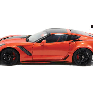 2019 Chevrolet Corvette ZR1 Sebring Orange Metallic with Carbon Top and Hood 1/18 Diecast Model Car by IXO Models from the Sports Car Racing Collectibles store collection.