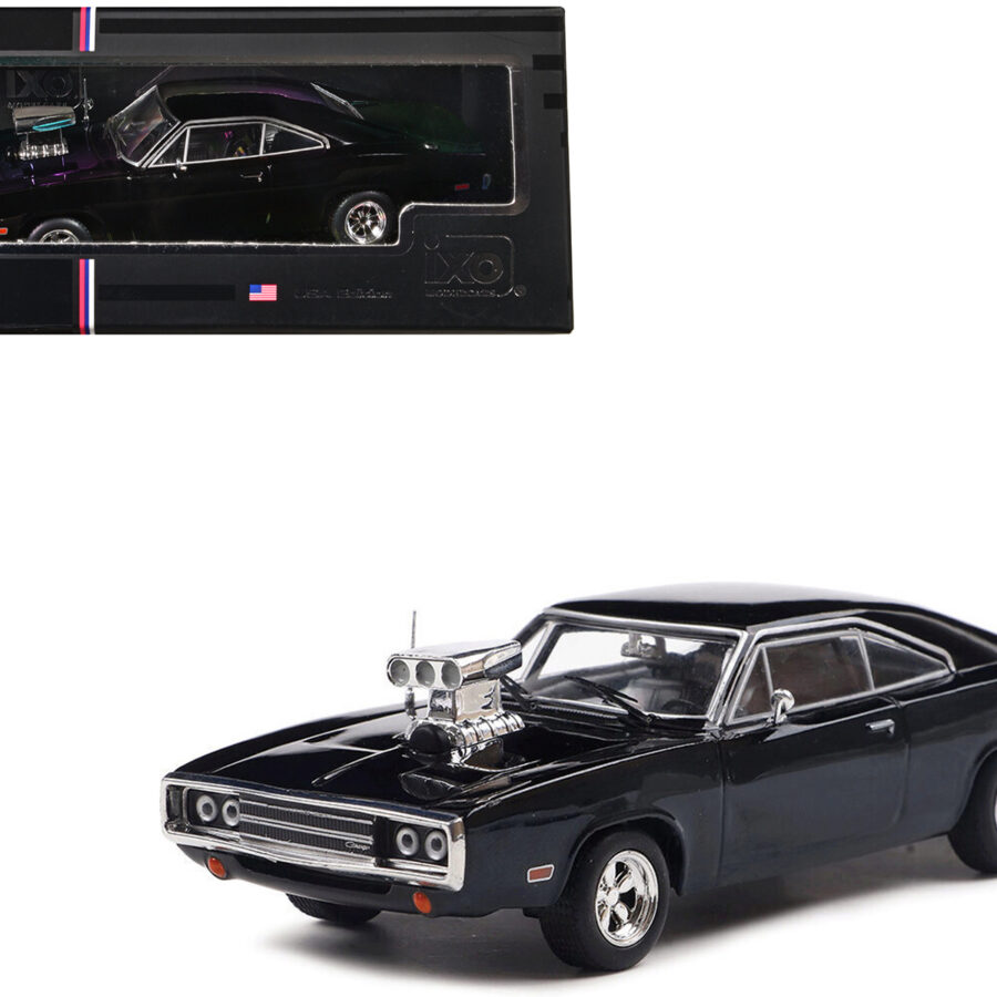 1970 Dodge Charger with Blown Engine Black 1/43 Diecast Model by IXO Models Automotive