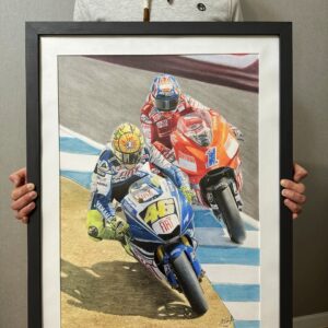 Valentino Rossi vs Casey Stoner "The legendary overtake" MotoGp art  by Anton Savchuk