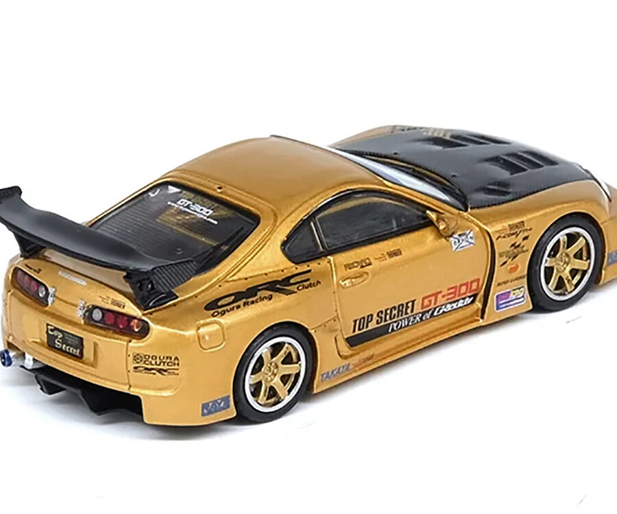Toyota Supra (A80) "Top Secret" GT300 RHD (Right Hand Drive) Gold Metallic with Carbon Hood 1/64 Diecast Model Car by Inno Models Automotive