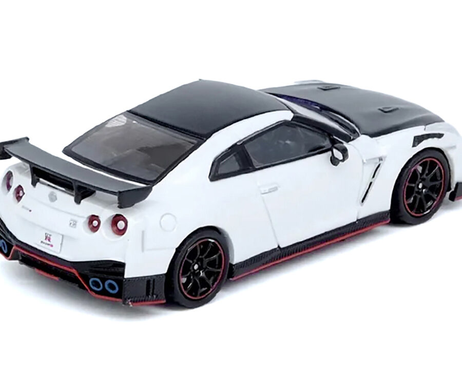 Nissan GT-R (R35) Nismo RHD (Right Hand Drive) White with Carbon Hood and Top 1/64 Diecast Model Car by Inno Models Automotive