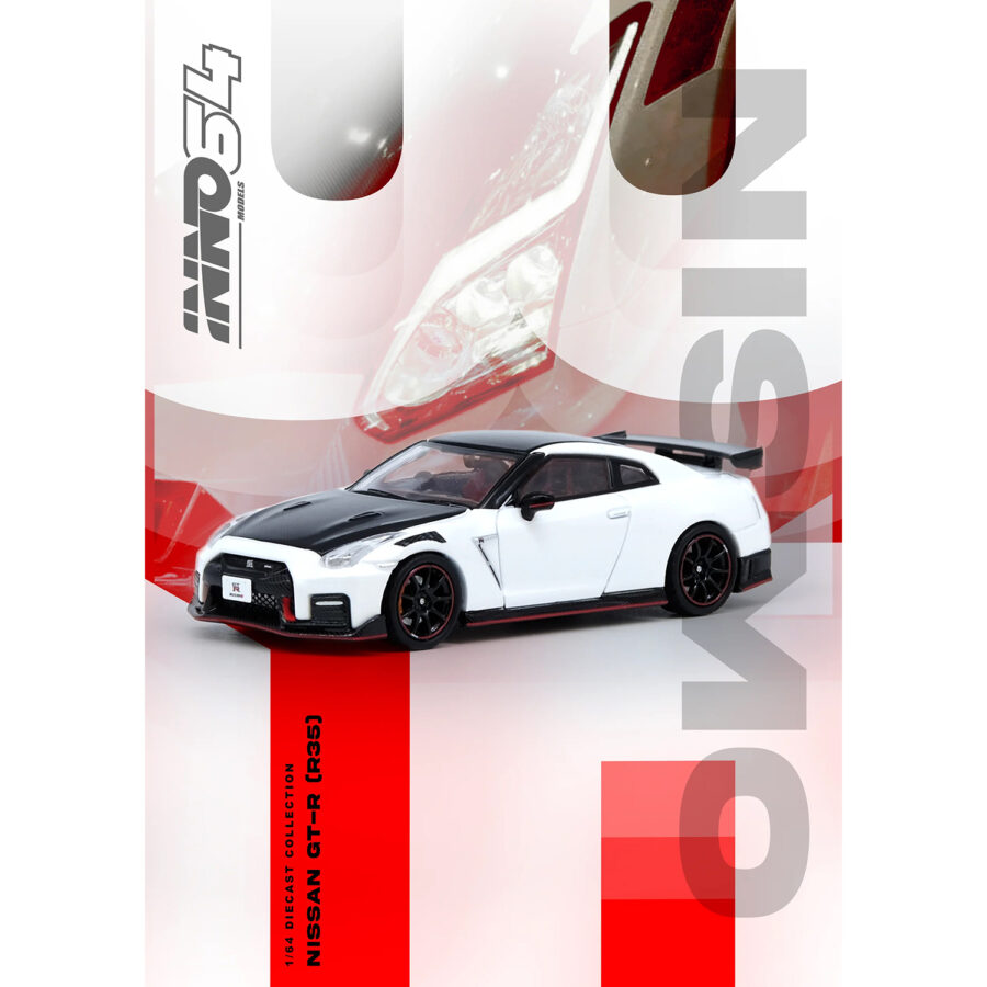 Nissan GT-R (R35) Nismo RHD (Right Hand Drive) White with Carbon Hood and Top 1/64 Diecast Model Car by Inno Models Automotive