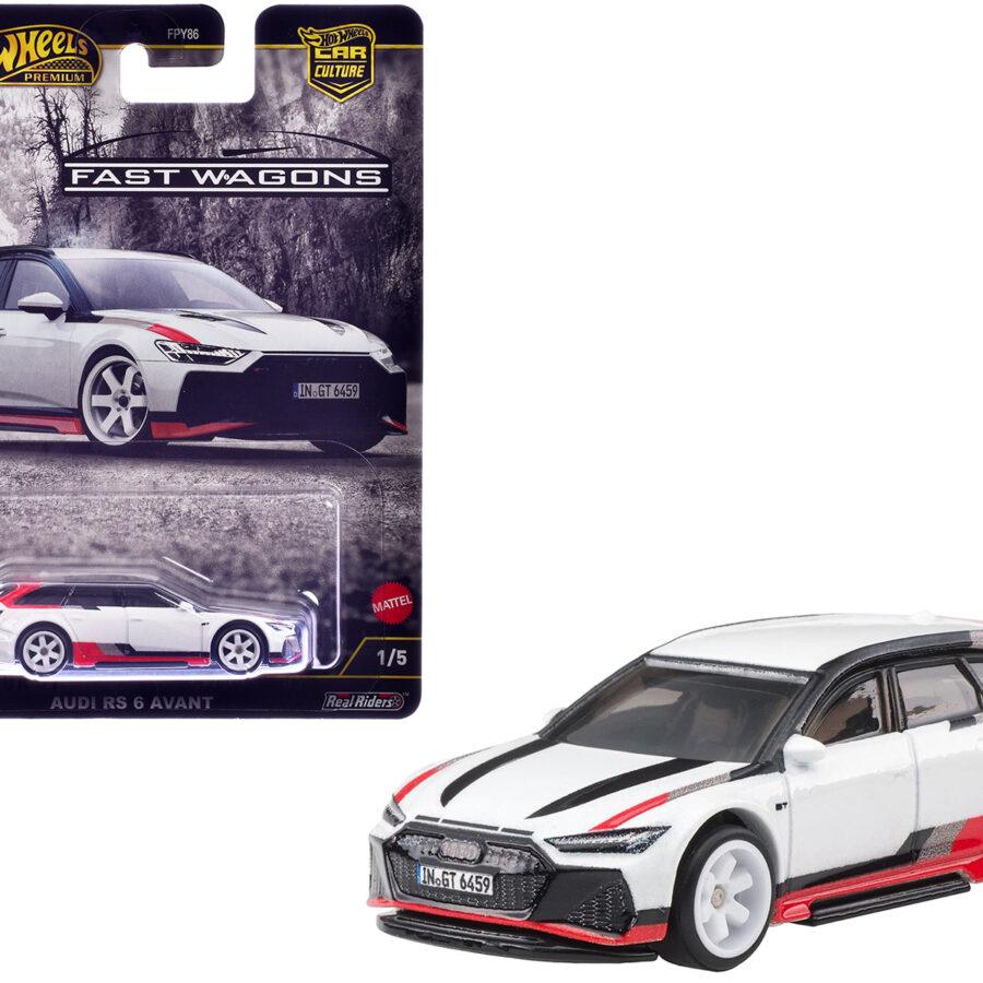 Audi RS 6 Avant White with Stripes "Fast Wagons" Series Diecast Model Car by Hot Wheels Audi