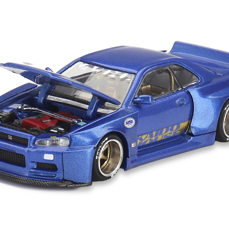Nissan Skyline GT-R (R34) "SHINJUKU V2 Aero" RHD (Right Hand Drive) Blue Metallic (Designed by Jun Imai) "Kaido House" Special 1/64 Diecast Model Car by Mini GT Automotive