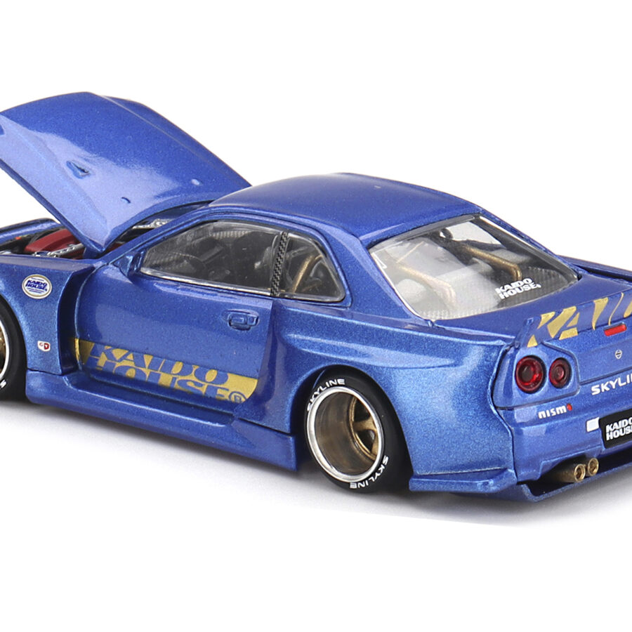 Nissan Skyline GT-R (R34) "SHINJUKU V2 Aero" RHD (Right Hand Drive) Blue Metallic (Designed by Jun Imai) "Kaido House" Special 1/64 Diecast Model Car by Mini GT Automotive