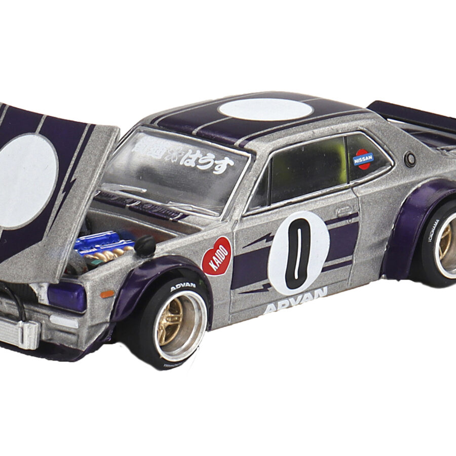 Nissan Skyline 2000GT-R (KPGC10) "Kaido Works V1" RHD (Right Hand Drive) #0 Silver Metallic with Purple Stripes (Designed by Jun Imai) "Kaido House" Special 1/64 Diecast Model Car by Mini GT Automotive