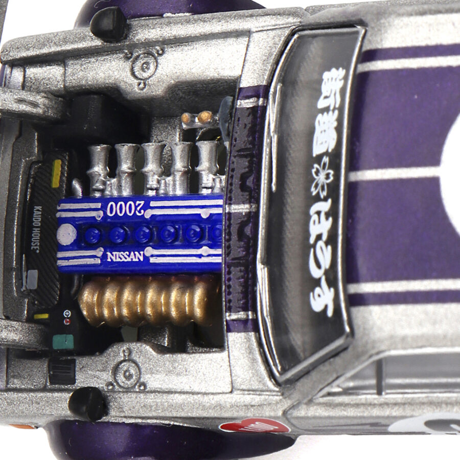 Nissan Skyline 2000GT-R (KPGC10) "Kaido Works V1" RHD (Right Hand Drive) #0 Silver Metallic with Purple Stripes (Designed by Jun Imai) "Kaido House" Special 1/64 Diecast Model Car by Mini GT Automotive