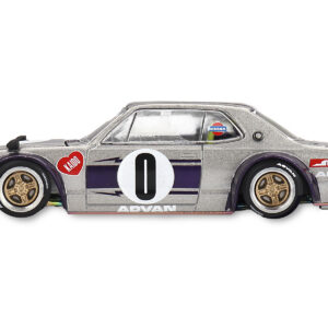 Nissan Skyline 2000GT-R (KPGC10) "Kaido Works V1" RHD (Right Hand Drive) #0 Silver Metallic with Purple Stripes (Designed by Jun Imai) "Kaido House" Special 1/64 Diecast Model Car by Mini GT from the Automotive store collection.