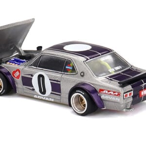 Nissan Skyline 2000GT-R (KPGC10) "Kaido Works V1" RHD (Right Hand Drive) #0 Silver Metallic with Purple Stripes (Designed by Jun Imai) "Kaido House" Special 1/64 Diecast Model Car by Mini GT from the Automotive store collection.