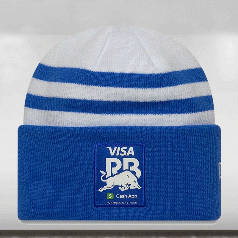 2025 Visa Cash App Racing Bulls Team Wide White Cuff Knit Beanie Hat from the Sports Car Racing Caps store collection.