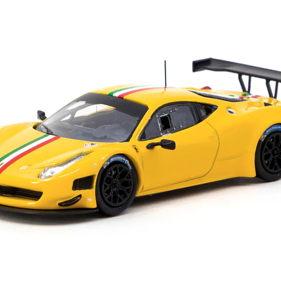 Ferrari 458 Italia GT3 Yellow with Italian Flag Stripes "Road64" Series 1/64 Diecast Model Car by Tarmac Works from the Sports Car Racing Model Cars store collection.