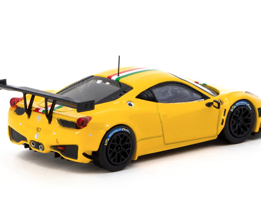 Ferrari 458 Italia GT3 Yellow with Italian Flag Stripes "Road64" Series 1/64 Diecast Model Car by Tarmac Works from the Sports Car Racing Model Cars store collection.