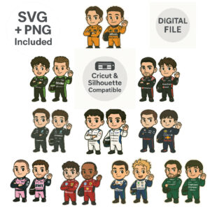 Formula 1 Driver Chibi Stickers F1 Digital Download PNG Files Formula One Race Car Stickers Instant Download Printable Stickers from the Mercedes AMG Petronas F1 store collection.